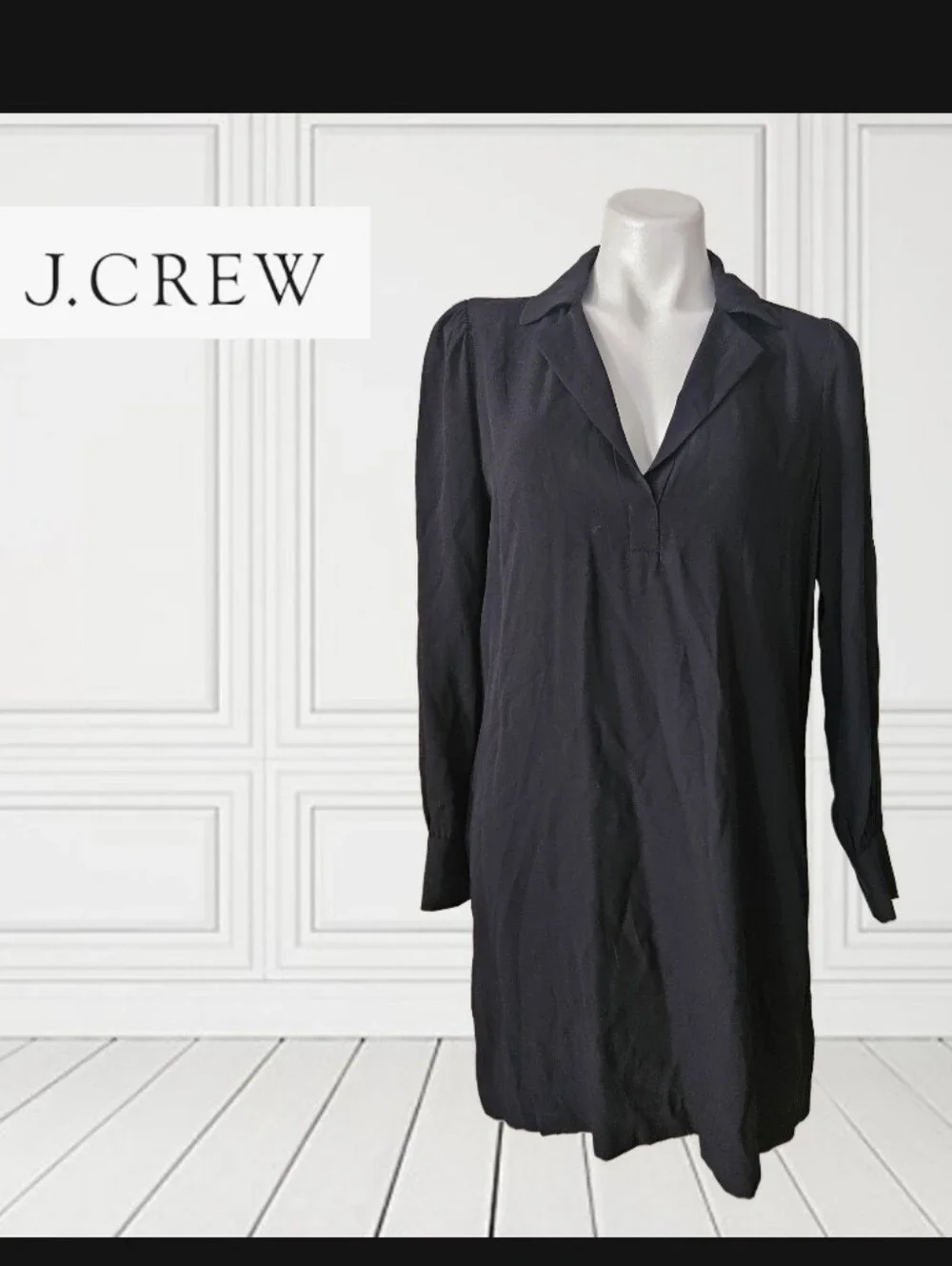 J. Crew Black V-Neck Long Sleeve Shift Dress Small